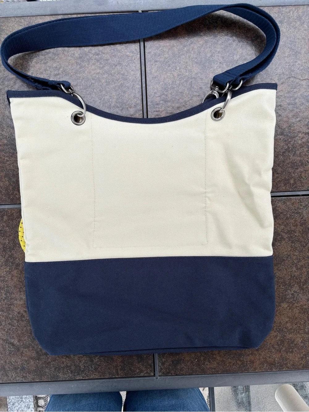 Thirty-One Canvas Crew Two-Tone Navy and Cream Shoulder Bag